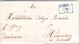 R3 Hannover In Blau Auf Portofreiem Auslands Brief N. Hardenberg, NL - Hannover