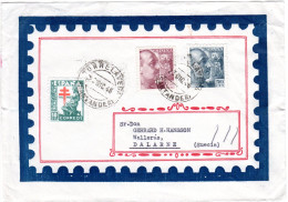 Spanien 1946, 25+50 C. U. 10 C. Spendenmarke Auf Brief V. Santander N. Schweden - Briefe U. Dokumente