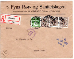 Dänemark 1922, 4 Marken Auf Einschreiben Zensur Brief V. Odense N. Deutschland - Andere & Zonder Classificatie