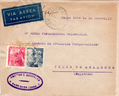 Spanien 1950, Luftpost Brief V. Torrijo N. Mallorca M. Rs. AMB. Rapido Bahnpost - Storia Postale