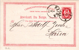 Norwegen 1884, 10 öre Ganzsache, Sauber Gebr. N. Böhmen, Österreich - Cartas & Documentos