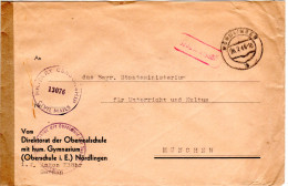 1948, Gebühr Bezahlt Auf Oberrealschule Vordruck Brief V. Nördlingen M.Zensur - Cartas & Documentos