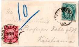 Norwegen 1891, 10 öre Porto Auf Nicht Anerkannter Postkarte (zu Klein!) M. 5 öre - Briefe U. Dokumente