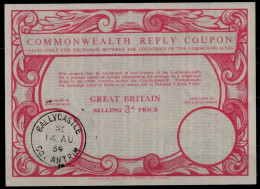 BALLYCASTLE Co. ANTRIM 14.08.54  NORTHERN IRELAND  Co9  3d. Commonwealth Reply Coupon Reponse Antwortschein IRC - Northern Ireland