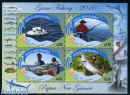 Papua New Guinea 2010 Fishing 4v M/s, Mint NH, Nature - Transport - Fish - Fishing - Ships And Boats - Fishes