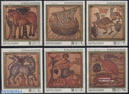 Libya Kingdom 1981 Mosaics 6v, Mint NH, History - Nature - Transport - Archaeology - Birds - Cat Family - Fish - Horse.. - Archéologie