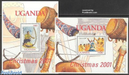 Uganda 2001 Christmas, Music 2 S/s, Mint NH, Performance Art - Religion - Music - Musical Instruments - Christmas - Music