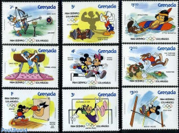 Grenada 1984 Disney, Olympic Games With Rings 9v, Mint NH, Sport - Athletics - Olympic Games - Art - Disney - Atletica