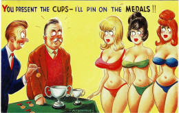 "Comic" Series - PIN-UP -  "You Present The Cups" - "I'll Pin On The Medals" - CP Anglaise Humoristique - Humour