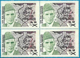 Pakistan : 147th Birth Anniversary M.A.Jinnah "Over Print Issue Block Of Four" - Pakistan