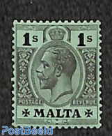 Malta 1914 1sh On Smaragd Both Sides, Stamp Out Of Set, Unused (hinged) - Malta