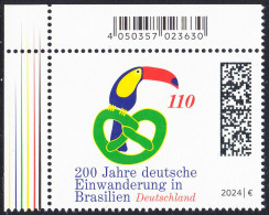 !a! GERMANY 2024 Mi. 3833 MNH SINGLE From Upper Left Corner - 200 Years Of German Immigrants In Brazil - Unused Stamps