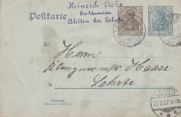 Deutsches Reich  Karte Ahlten Bei Lehrte 1907 Nach Lehrte Heinrich Liehe Tischlermeister - Covers & Documents
