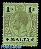 Malta 1914 1Sh, Green Front And Back, Stamp Out Of Set, Unused (hinged) - Malta