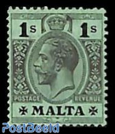 Malta 1918 1s On Smaragdgreen, Reverse Side Olivegreen, Stamp Out Of Set, Unused (hinged) - Malta