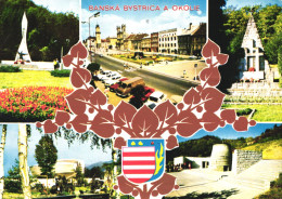 BANSKA BYSTRICA, MULTIPLE VIEWS, ARCHITECTURE, MONUMENT, PARK, CARS, TOWER, EMBLEM, SLOVAKIA, POSTCARD - Slovacchia