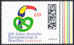 !a! GERMANY 2024 Mi. 3833 MNH SINGLE W/ Right Margin - 200 Years Of German Immigrants In Brazil - Unused Stamps