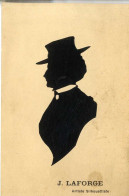 SILHOUETTE  OMBRE  PORTRAIT AVEC CHAPEAU  -  J  LAFORGE ARTISTE SILHOUETTISTE  COLLAGE SUR CARTON FORMAT CARTE POSTALE - Siluette