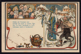 Krampus Et  St Nicolas - Carte Très Ancienne - San Nicolás