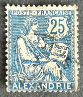 FRAALE027U - Type Mouchon 25 C Used Stamp - French Post Office Alexandria - 1902 - Gebruikt