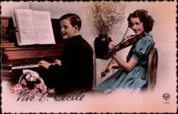 CPA Musizierende Kinder, Klavier, Geigenspielerin - Autres & Non Classés