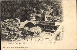 CPA Pont Saint Martin Aostatal Valle D'Aosta, Teilansicht Mit Brücke - Autres & Non Classés