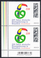 !a! GERMANY 2024 Mi. 3833 MNH Vert.PAIR From Lower Left Corner - 200 Years Of German Immigrants In Brazil - Neufs