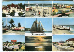Cp A Saisir 14 Franceville Multivues 1960 Poste Plage Oasis Camping Communal Hotel Des Pins Jeux De Plage  - Autres & Non Classés
