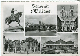 Cp A Saisir 45 Orleans Souvenir 1955 Multivues Gare Vue Generale Jeanne D'Arc Cathedrale Hotel De Ville  - Orleans