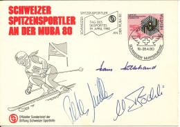 Switzerland Cover 19-4-1980 Tag Des Skisportes An Der Mubna 80 With 3 Autographs And Cachet - Briefe U. Dokumente