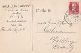 Bayern Firmenkarte Mit Tagesstempel Fürth 1919 Wilhelm Langer Blumen Und Pflanzen Handlung - Lettres & Documents