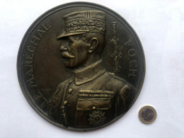 1920 - Très Rare Grande Médaille Uniface De Godefroid DEVREESE (1861-1941) - Le Maréchal Foch - 165 Mm - 575 Gr Bronze - Andere & Zonder Classificatie