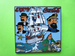 Gros Pin's Coca-Cola BD Tintin Milou Capitaine Haddock Dupont Dupond Voilier (Environ 4,5cm Carré) - #789 - Coca-Cola