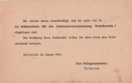 Deutsches Reich  Wahlkarte Von Bierstadt 1919 Wiesbaden Wählerliste Für Die Nationalversammlung - Lettres & Documents