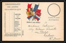 43162 Carte Postale En Franchise 7 Drapeaux Couleurs Gloire à Nos Alliés 1915 Guerre 1914/1918 War Postcard  - Oorlog 1914-18