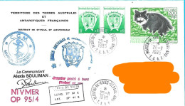 Lettre Postée à Bord Du Marion Dufresne Signature Du Commandant 3 Timbres Terres Australes Antarctiques Martin De Vivies - Matasellos Conmemorativos