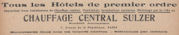 Chauffage SULZER Frères - Paris - 1920 Vintage Advertising - Pubblicità - Advertising