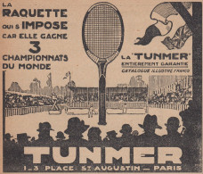 TUNMER - Raquette Tennis - 1920 Vintage Advertising - Pubblicità Epoca - Advertising