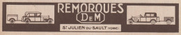 Remorques DEM Sr. Julien Du Sault - 1930 Vintage Advertising - Pubblicità - Advertising