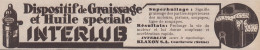Dispositif De Super-huilage INTERLUB - 1930 Vintage Advertising Pubblicità - Werbung