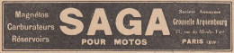Carburateurs SAGA Pour Motos - 1930 Vintage Advertising - Pubblicità Epoca - Publicités