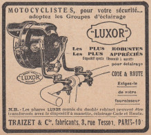 Phares Pour Moto LUXOR - 1930 Vintage Advertising - Pubblicità Epoca - Publicités