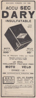 Accu Sec DARY Pour Moto - 1931 Vintage Advertising - Pubblicità Epoca - Publicités