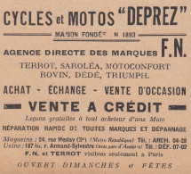 Cycles Et Motos DEPREZ - 1930 Vintage Advertising - Pubblicità Epoca - Werbung