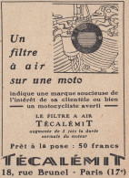 Técalémit Un Filtre à Air Sur Une Moto - 1929 Vintage Advertising - Advertising