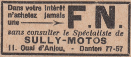 Sully Motos - F.N. - 1929 Vintage Advertising - Pubblicità Epoca - Publicités