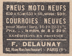 F. Delaunay Paris - Pneus Moto Neufs - 1929 Vintage Advertising Pubblicità - Publicités