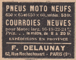 F. Delaunay Paris - Pneus Moto Neufs - 1929 Vintage Advertising Pubblicità - Advertising