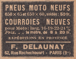 F. Delaunay Paris - Pneus Moto Neufs - 1929 Vintage Advertising Pubblicità - Publicités