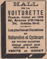 Hall De La Voiturette - 1929 Vintage Advertising - Pubblicità Epoca - Publicités